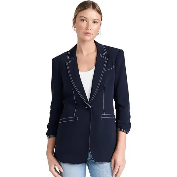 CINQ A SEPT Navy Crepe Khloe Blazer - Picture 1 of 13